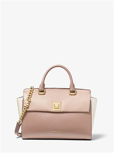 michael michael kors sylvia medium tri color crossgrain leather satchel|Sylvia Medium Tri.